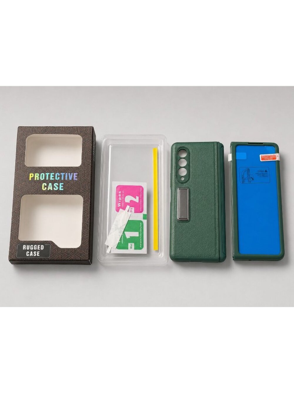Ruky Samsung Galaxy Z Fold 3 Case Green Kickstand Screen Protector Hinge Cover
